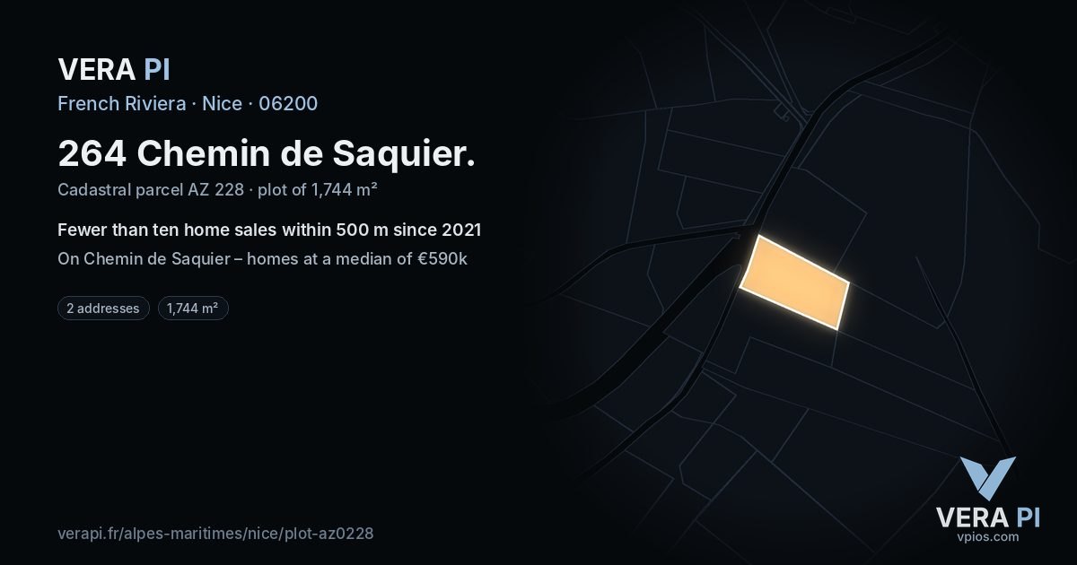 264 Chemin de Saquier, Nice at night – the plot lit, the parcels around coloured by the prices near them