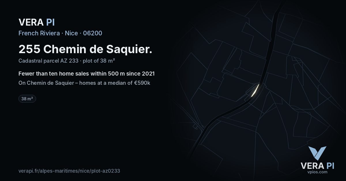255 Chemin de Saquier, Nice at night – the plot lit, the parcels around coloured by the prices near them