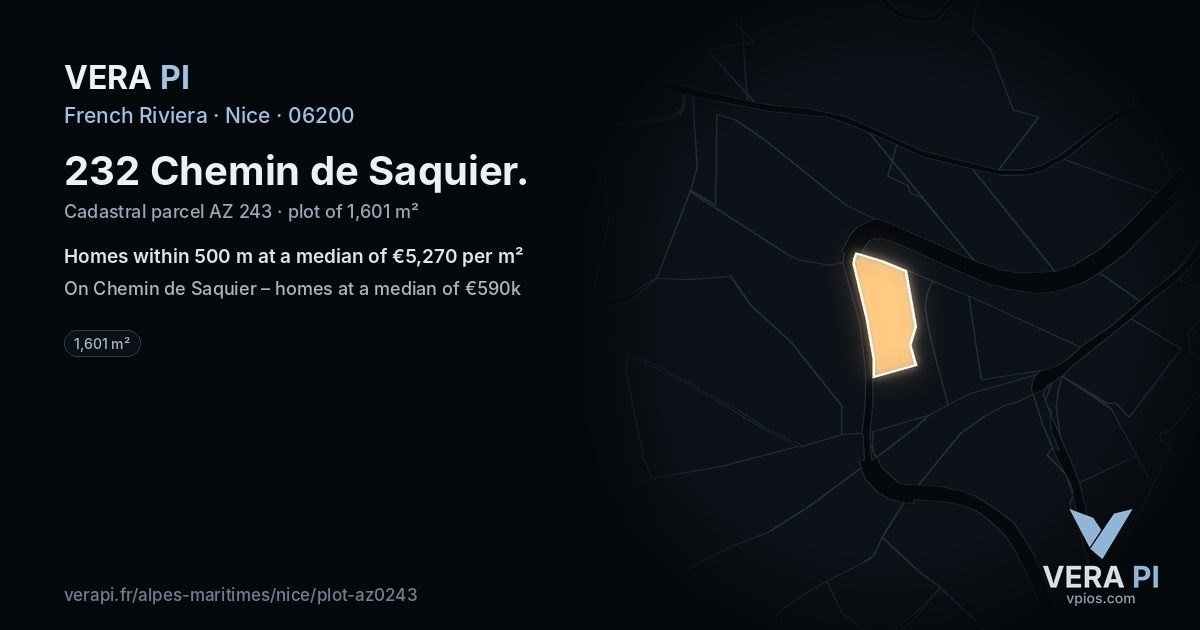 232 Chemin de Saquier, Nice at night – the plot lit, the parcels around coloured by the prices near them