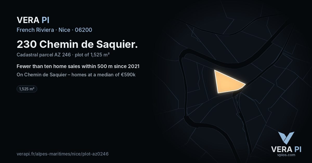 230 Chemin de Saquier, Nice at night – the plot lit, the parcels around coloured by the prices near them