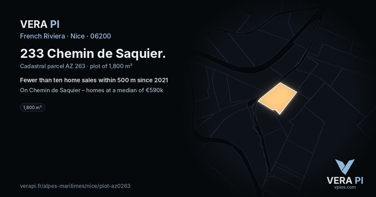 233 Chemin de Saquier, Nice at night – the plot lit, the parcels around coloured by the prices near them