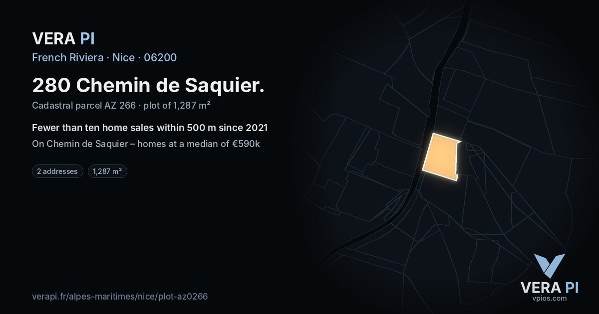 280 Chemin de Saquier, Nice at night – the plot lit, the parcels around coloured by the prices near them