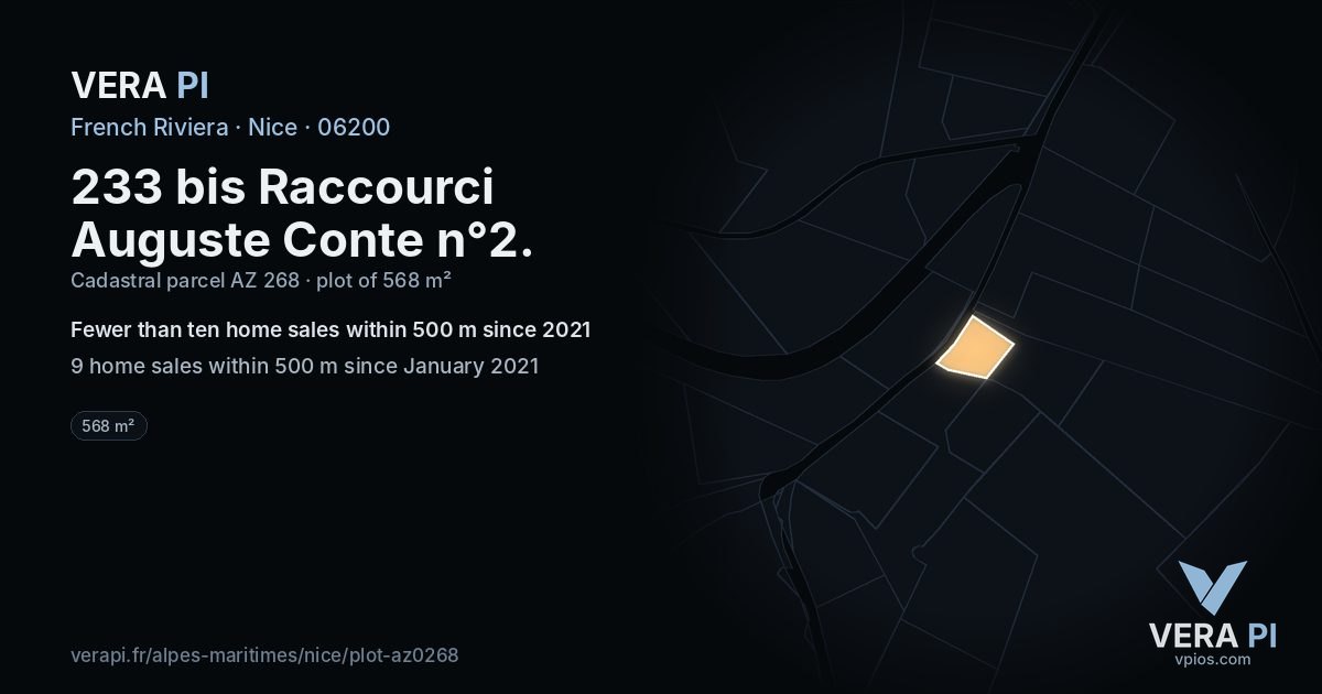 233 bis Raccourci Auguste Conte n°2, Nice at night – the plot lit, the parcels around coloured by the prices near them