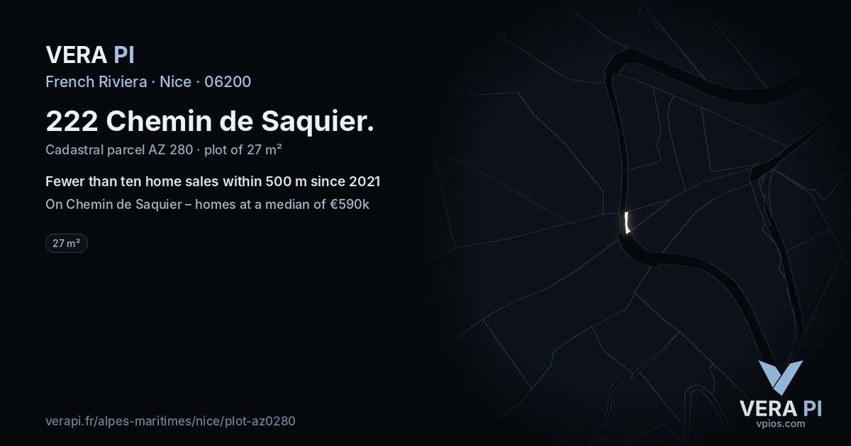 222 Chemin de Saquier, Nice at night – the plot lit, the parcels around coloured by the prices near them
