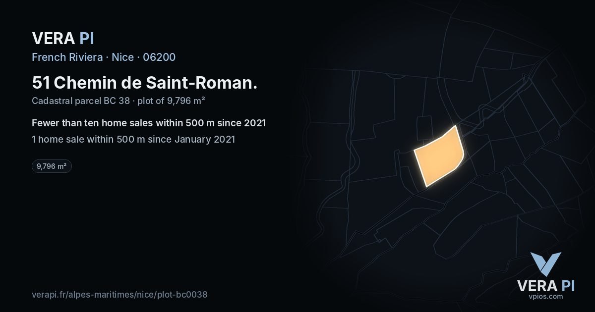51 Chemin de Saint-Roman, Nice at night – the plot lit, the parcels around coloured by the prices near them