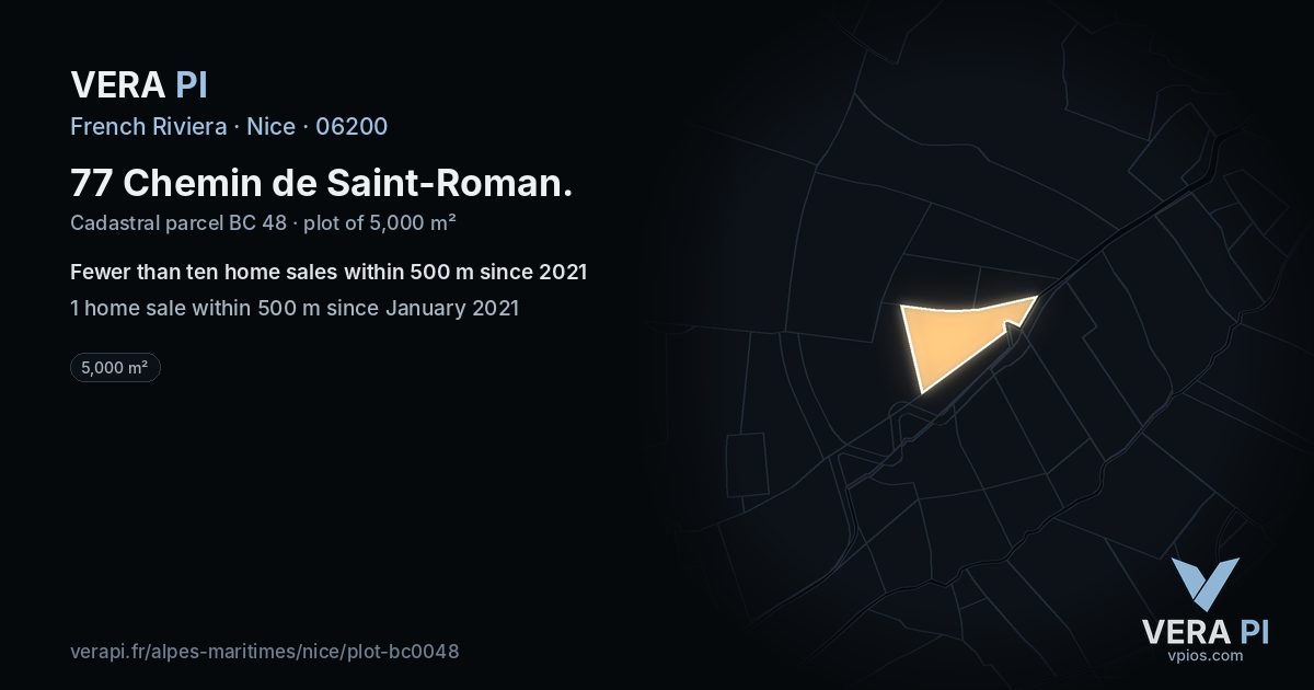 77 Chemin de Saint-Roman, Nice at night – the plot lit, the parcels around coloured by the prices near them