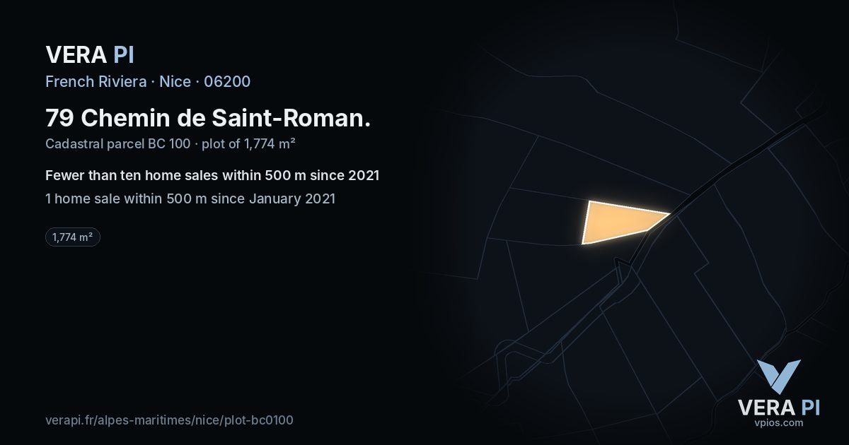 79 Chemin de Saint-Roman, Nice at night – the plot lit, the parcels around coloured by the prices near them