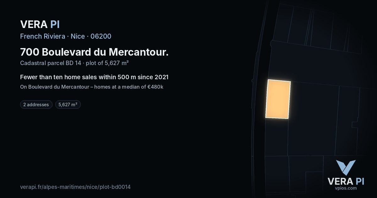 700 Boulevard du Mercantour, Nice at night – the plot lit, the parcels around coloured by the prices near them