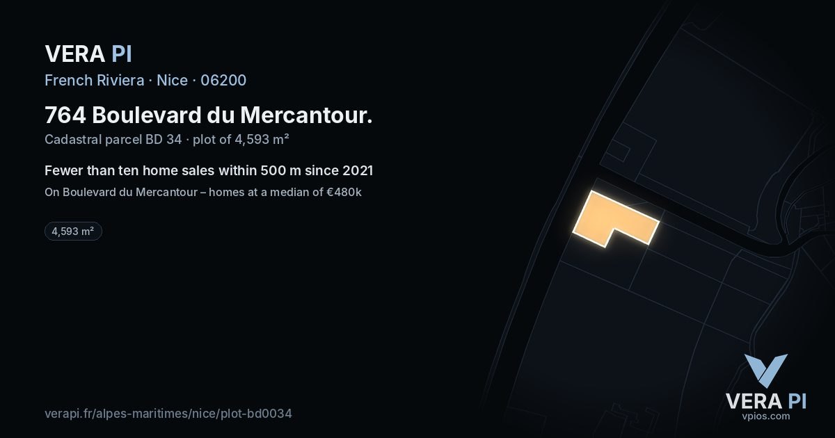 764 Boulevard du Mercantour, Nice at night – the plot lit, the parcels around coloured by the prices near them