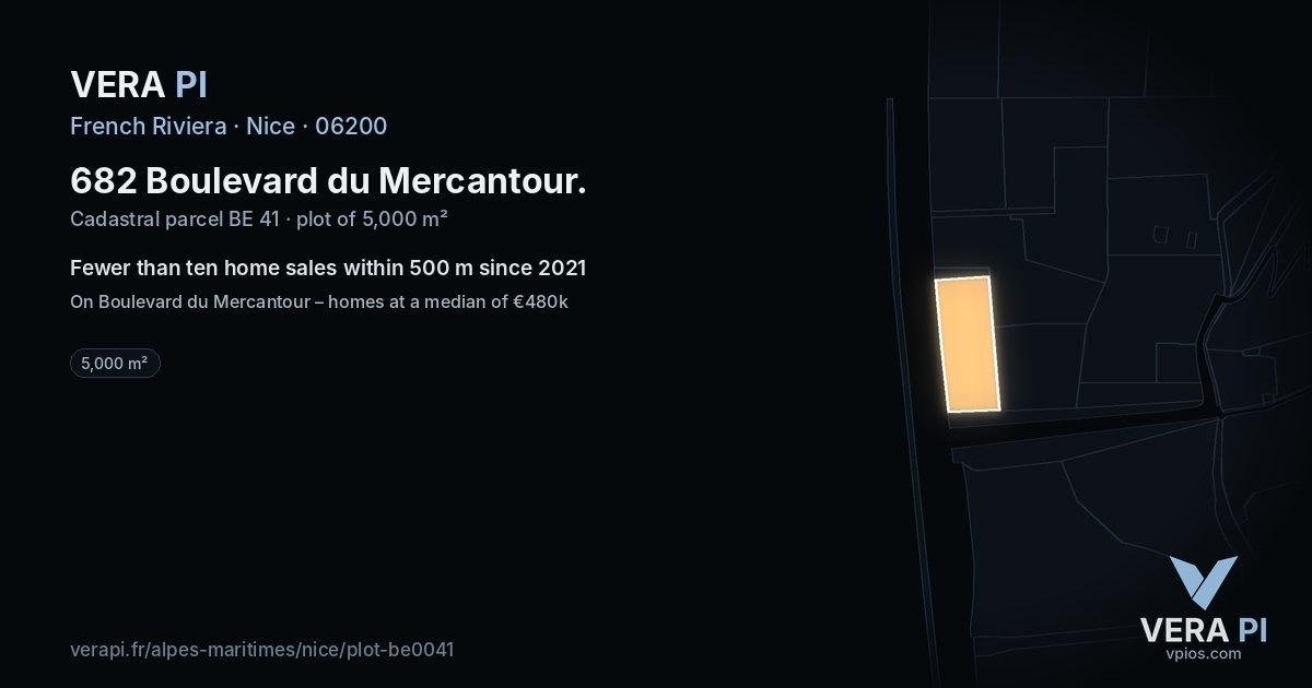 682 Boulevard du Mercantour, Nice at night – the plot lit, the parcels around coloured by the prices near them