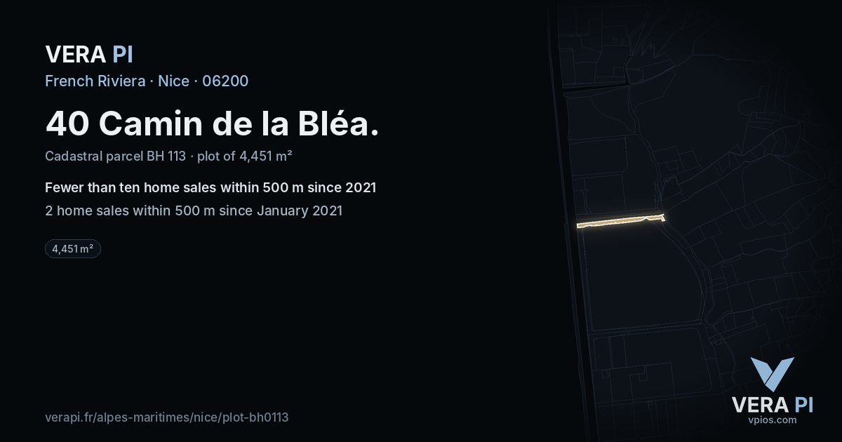 40 Camin de la Bléa, Nice at night – the plot lit, the parcels around coloured by the prices near them