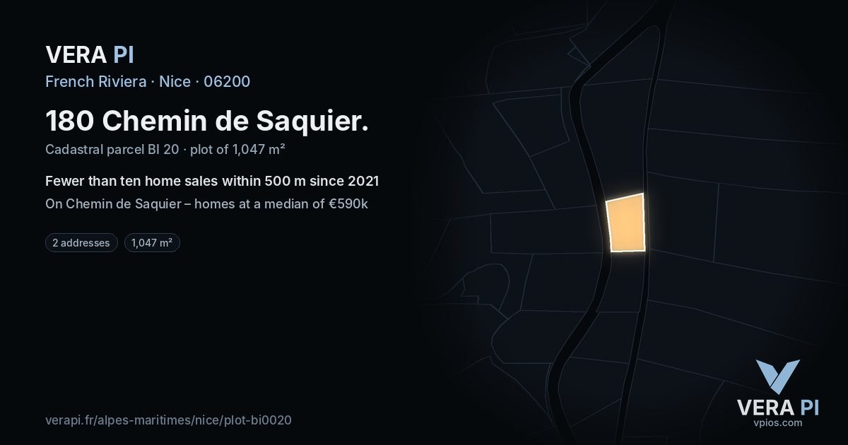 180 Chemin de Saquier, Nice at night – the plot lit, the parcels around coloured by the prices near them