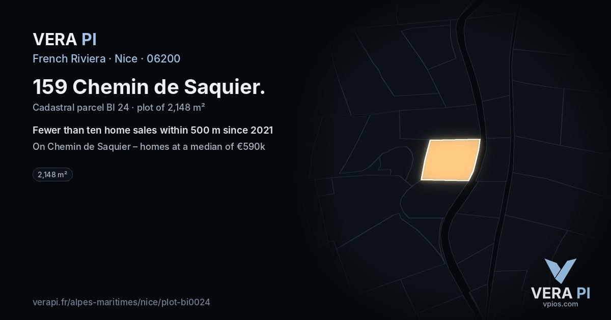 159 Chemin de Saquier, Nice at night – the plot lit, the parcels around coloured by the prices near them