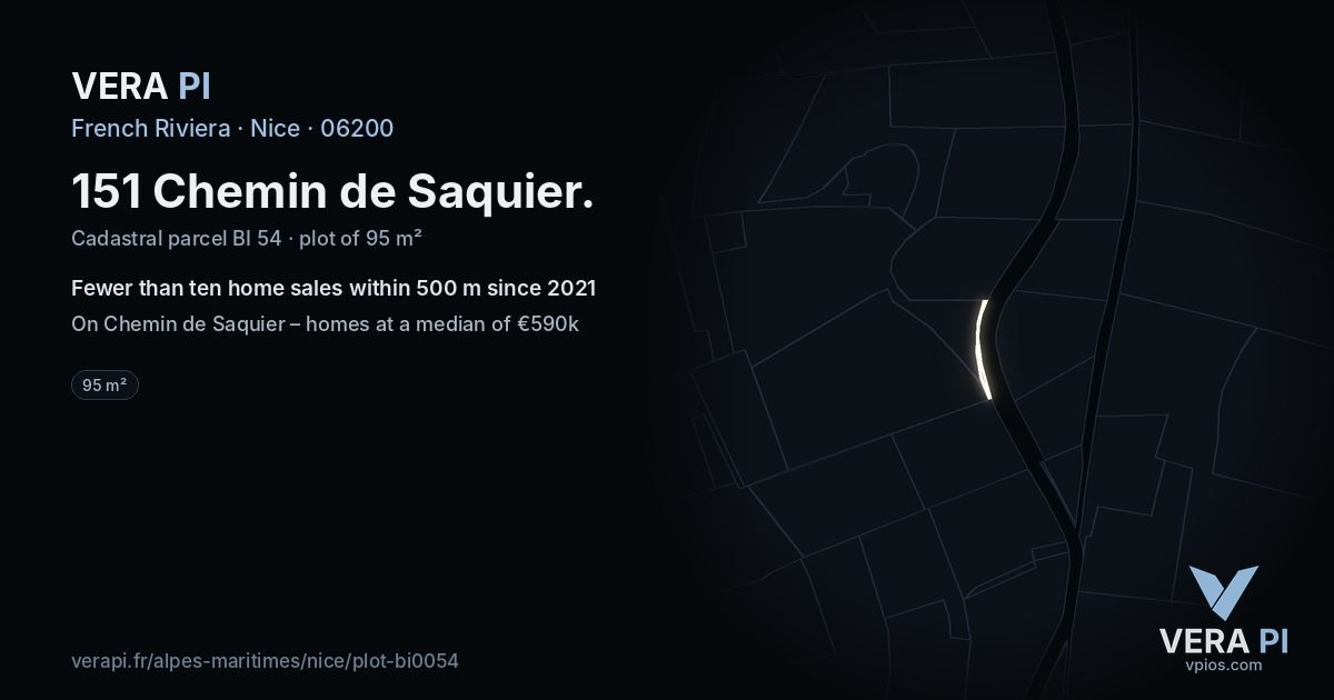 151 Chemin de Saquier, Nice at night – the plot lit, the parcels around coloured by the prices near them