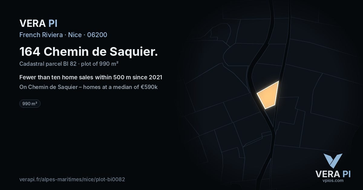 164 Chemin de Saquier, Nice at night – the plot lit, the parcels around coloured by the prices near them
