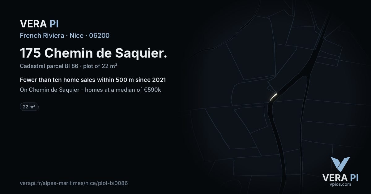 175 Chemin de Saquier, Nice at night – the plot lit, the parcels around coloured by the prices near them