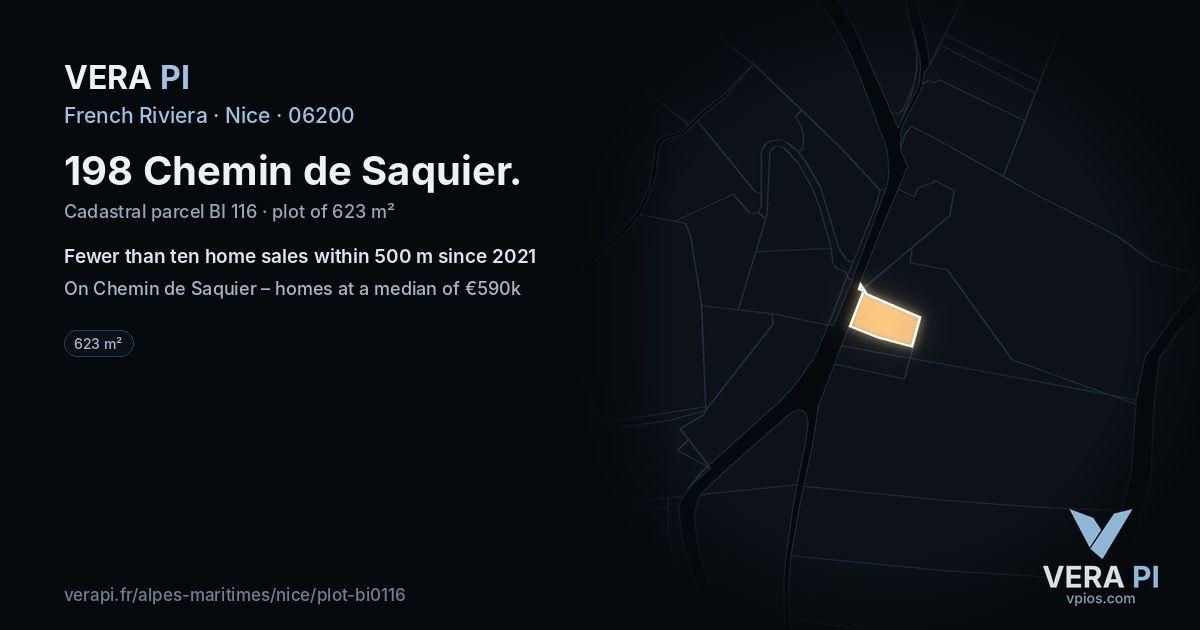 198 Chemin de Saquier, Nice at night – the plot lit, the parcels around coloured by the prices near them