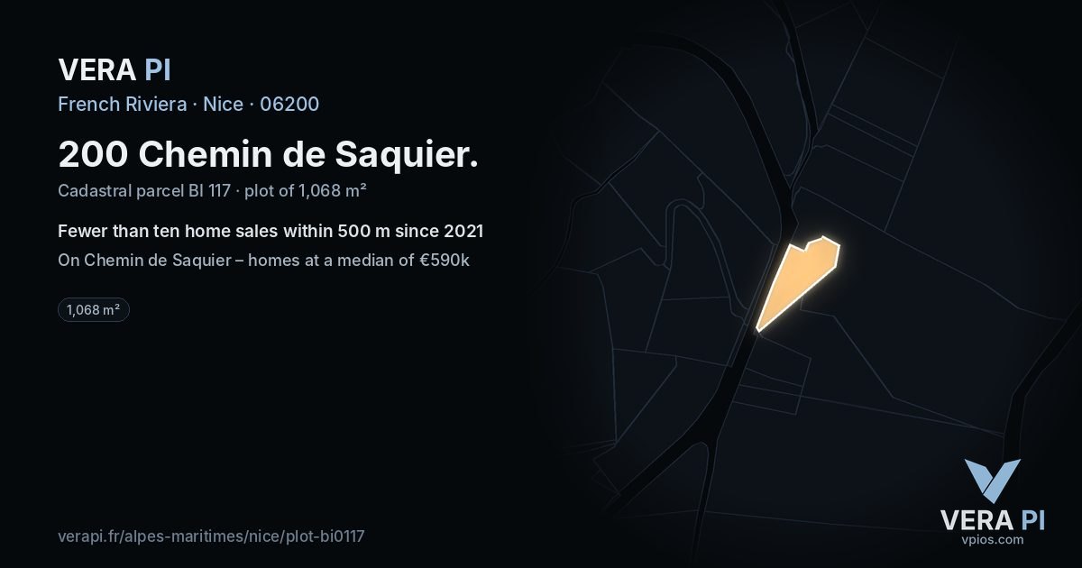 200 Chemin de Saquier, Nice at night – the plot lit, the parcels around coloured by the prices near them