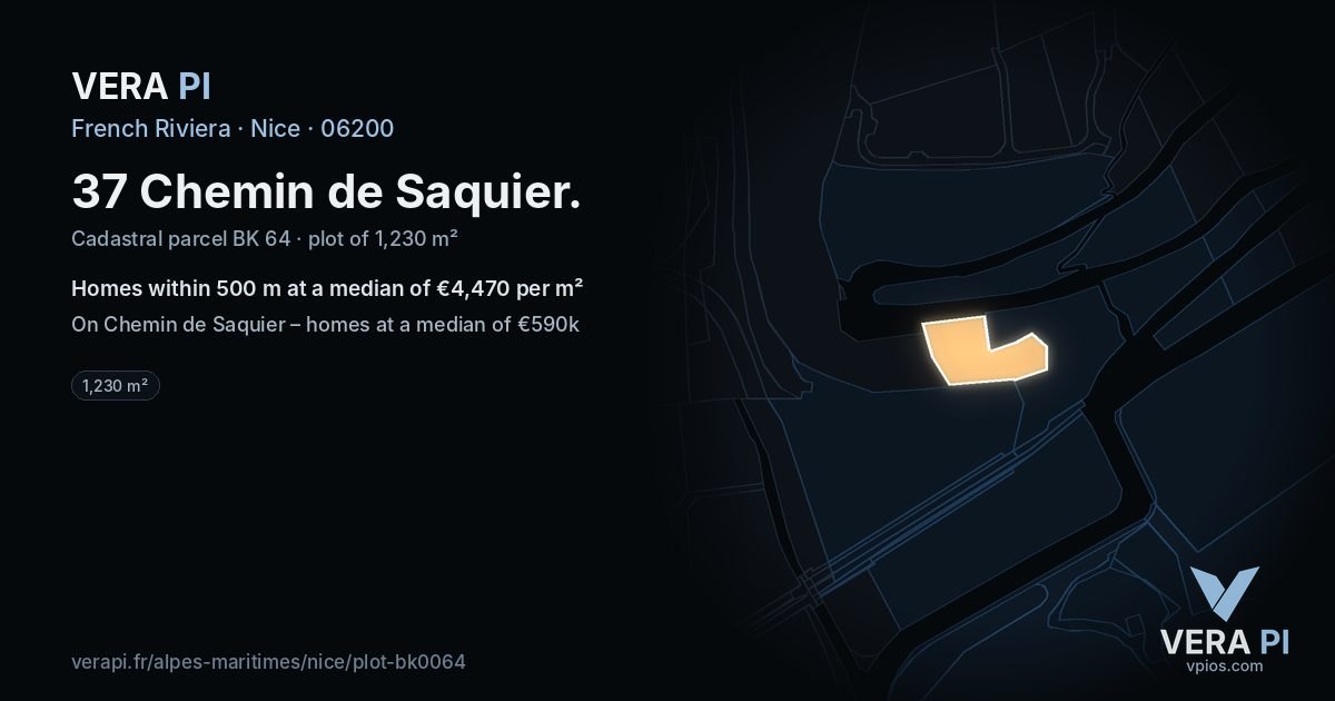 37 Chemin de Saquier, Nice at night – the plot lit, the parcels around coloured by the prices near them