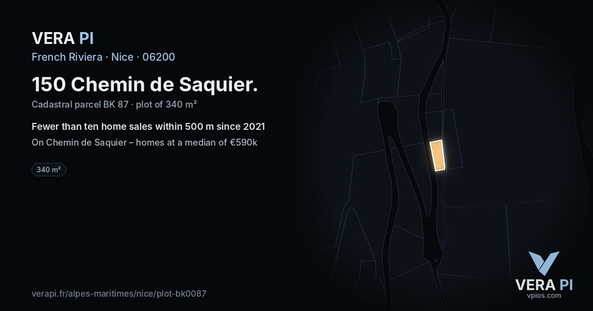 150 Chemin de Saquier, Nice at night – the plot lit, the parcels around coloured by the prices near them