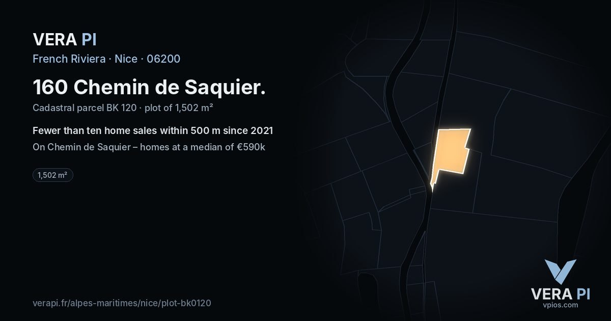 160 Chemin de Saquier, Nice at night – the plot lit, the parcels around coloured by the prices near them