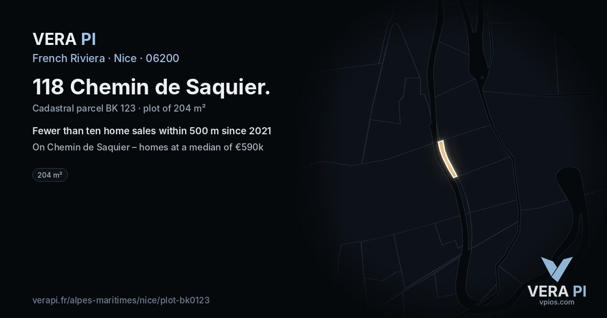 118 Chemin de Saquier, Nice at night – the plot lit, the parcels around coloured by the prices near them