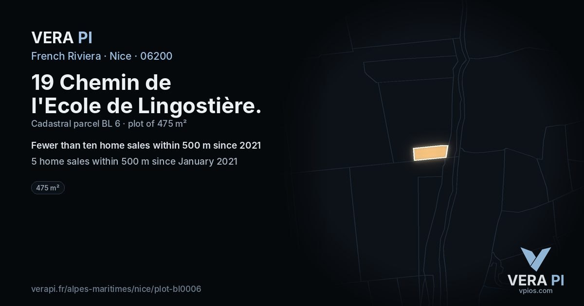 19 Chemin de l'Ecole de Lingostière, Nice at night – the plot lit, the parcels around coloured by the prices near them