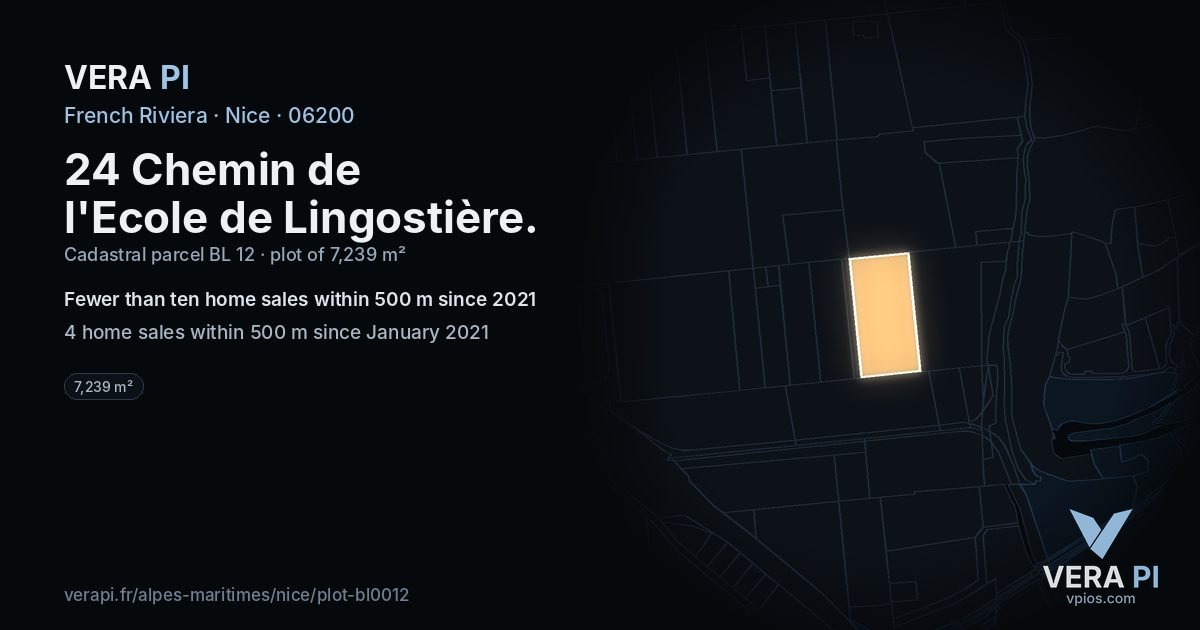 24 Chemin de l'Ecole de Lingostière, Nice at night – the plot lit, the parcels around coloured by the prices near them