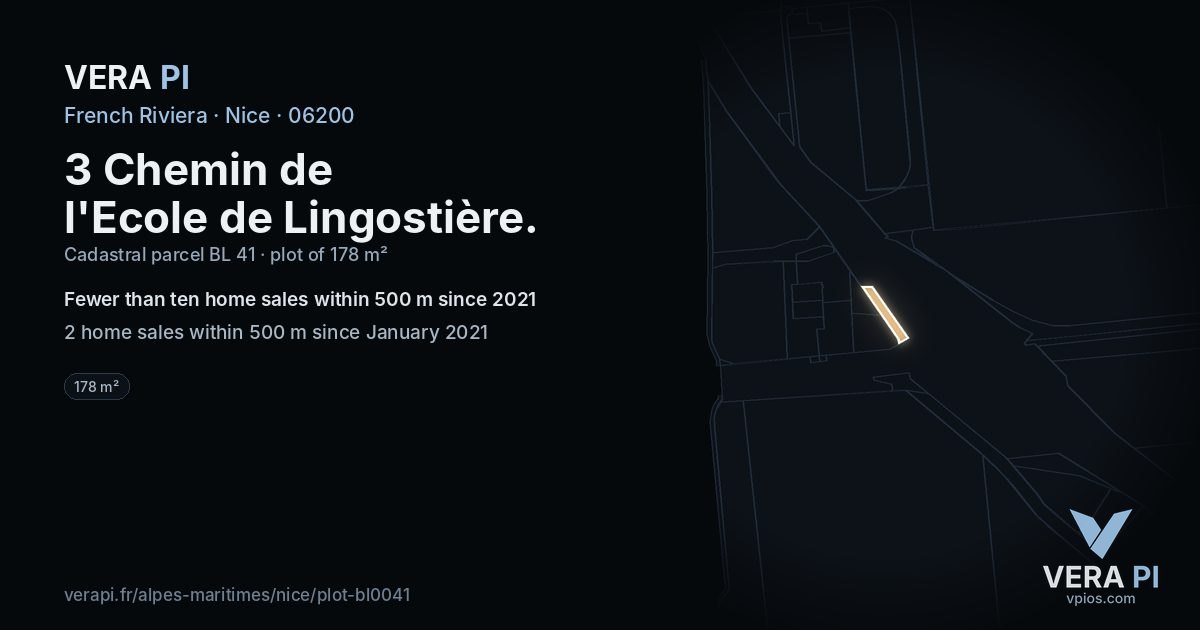3 Chemin de l'Ecole de Lingostière, Nice at night – the plot lit, the parcels around coloured by the prices near them