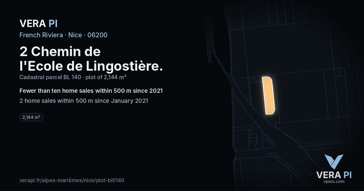 2 Chemin de l'Ecole de Lingostière, Nice at night – the plot lit, the parcels around coloured by the prices near them