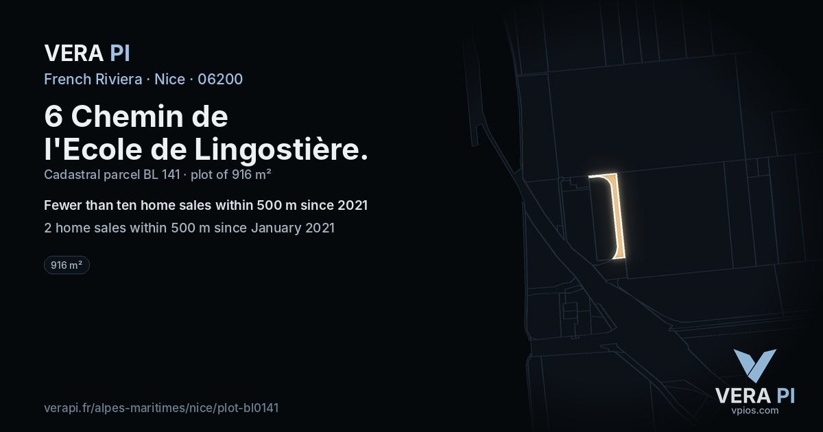 6 Chemin de l'Ecole de Lingostière, Nice at night – the plot lit, the parcels around coloured by the prices near them