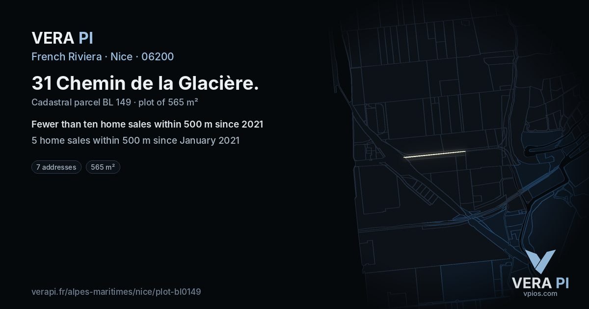31 Chemin de la Glacière, Nice at night – the plot lit, the parcels around coloured by the prices near them