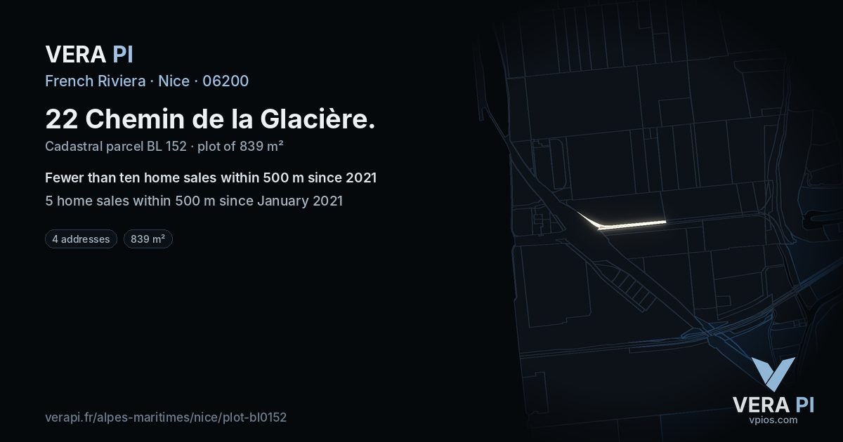 22 Chemin de la Glacière, Nice at night – the plot lit, the parcels around coloured by the prices near them