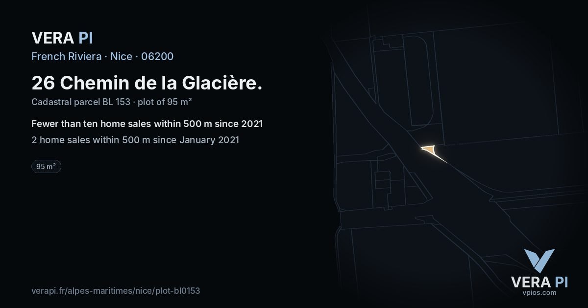 26 Chemin de la Glacière, Nice at night – the plot lit, the parcels around coloured by the prices near them