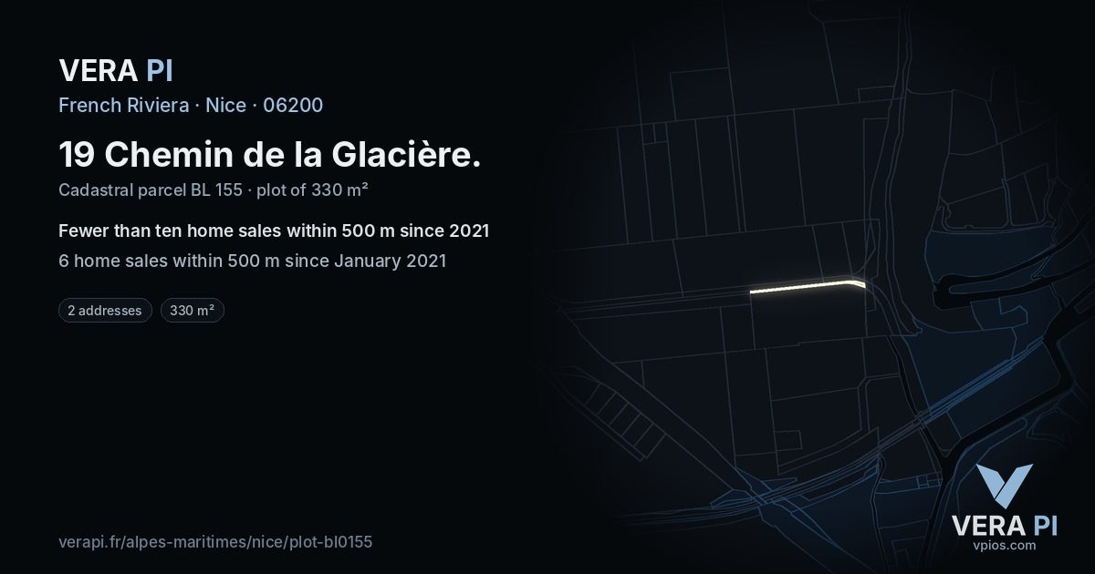 19 Chemin de la Glacière, Nice at night – the plot lit, the parcels around coloured by the prices near them