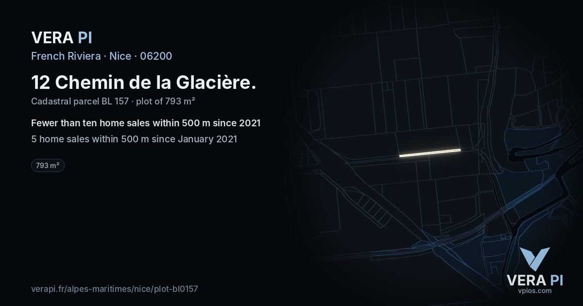 12 Chemin de la Glacière, Nice at night – the plot lit, the parcels around coloured by the prices near them