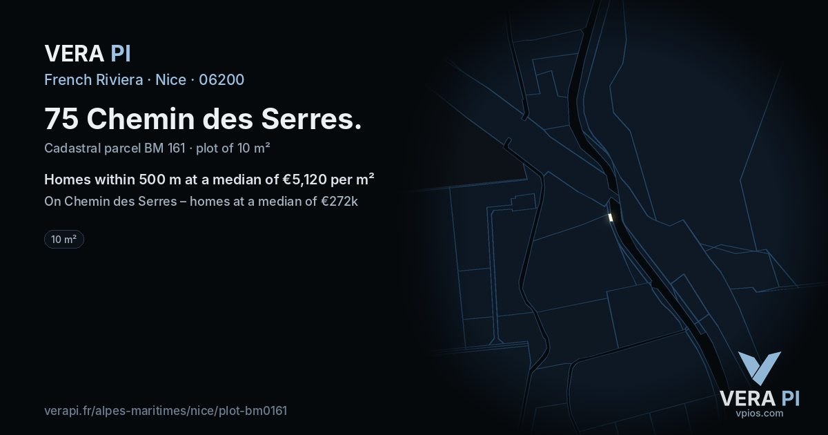 75 Chemin des Serres, Nice at night – the plot lit, the parcels around coloured by the prices near them