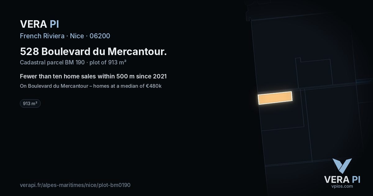 528 Boulevard du Mercantour, Nice at night – the plot lit, the parcels around coloured by the prices near them