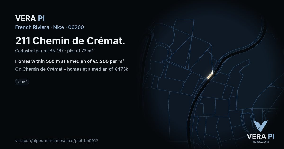 211 Chemin de Crémat, Nice at night – the plot lit, the parcels around coloured by the prices near them