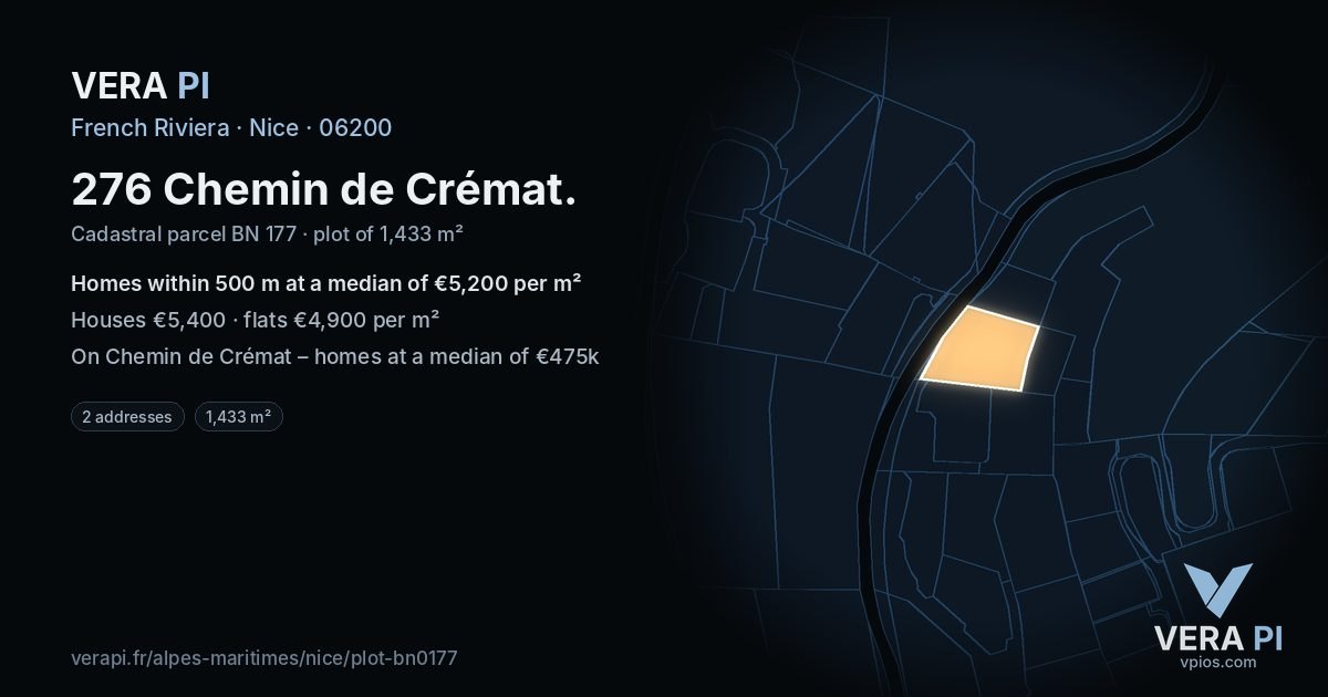 276 Chemin de Crémat, Nice at night – the plot lit, the parcels around coloured by the prices near them