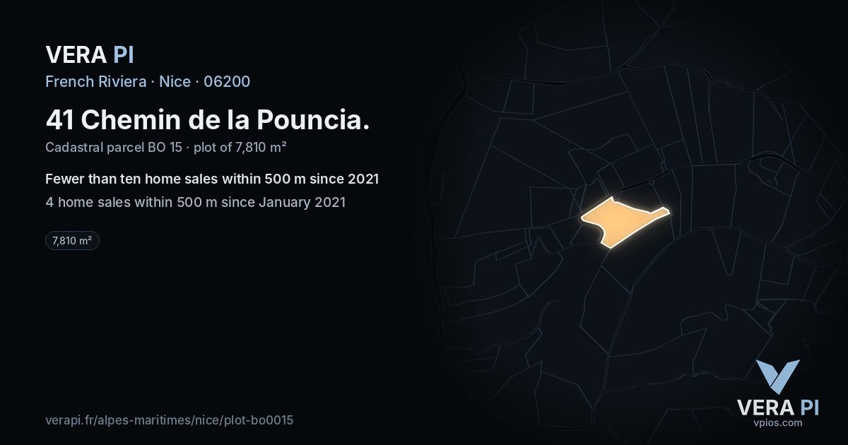 41 Chemin de la Pouncia, Nice at night – the plot lit, the parcels around coloured by the prices near them