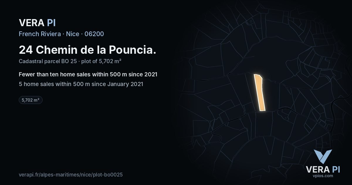 24 Chemin de la Pouncia, Nice at night – the plot lit, the parcels around coloured by the prices near them
