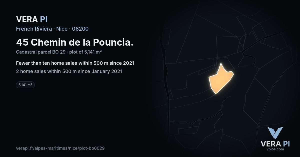 45 Chemin de la Pouncia, Nice at night – the plot lit, the parcels around coloured by the prices near them