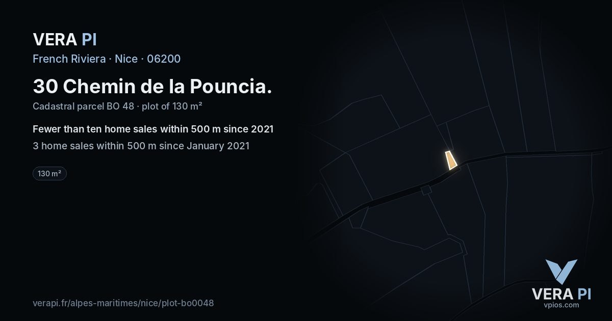 30 Chemin de la Pouncia, Nice at night – the plot lit, the parcels around coloured by the prices near them