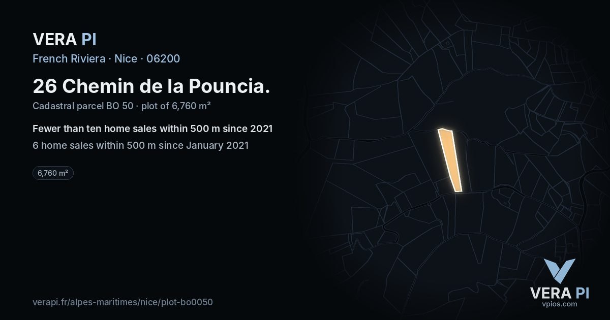 26 Chemin de la Pouncia, Nice at night – the plot lit, the parcels around coloured by the prices near them