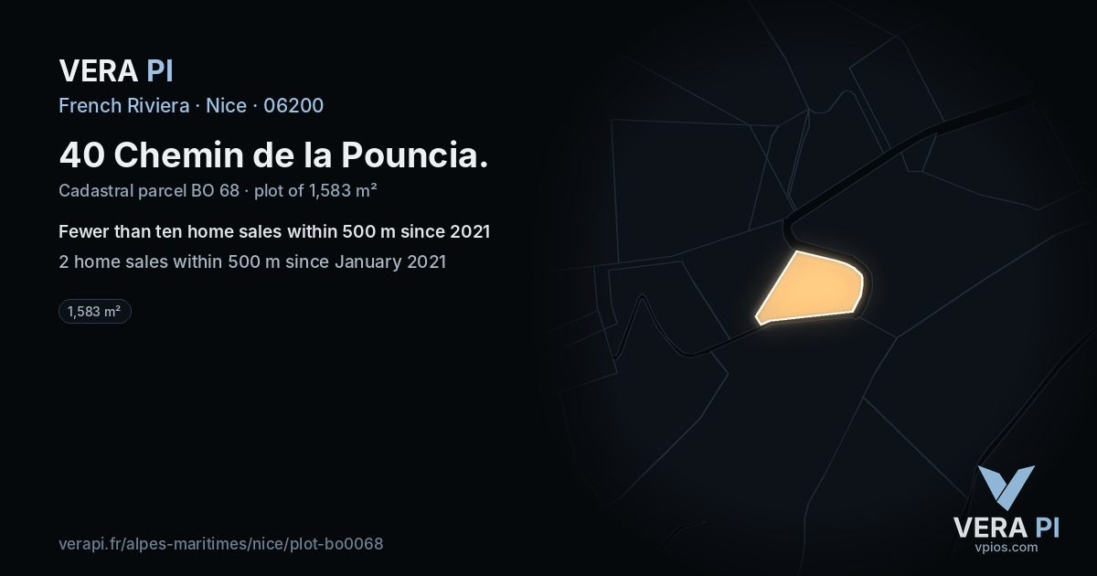 40 Chemin de la Pouncia, Nice at night – the plot lit, the parcels around coloured by the prices near them