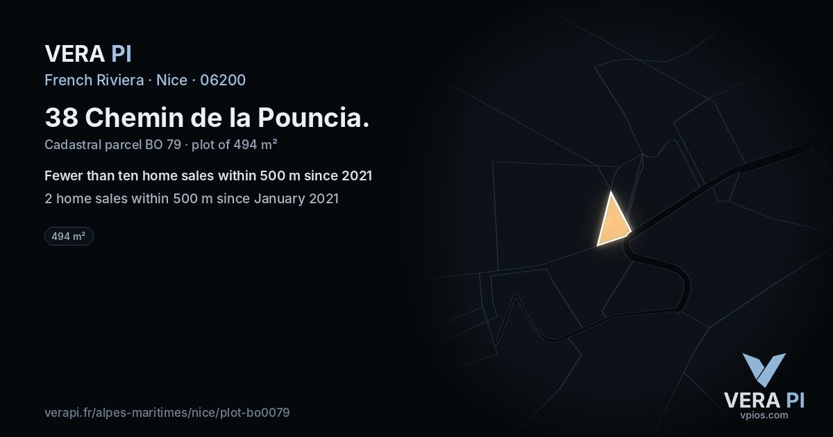 38 Chemin de la Pouncia, Nice at night – the plot lit, the parcels around coloured by the prices near them