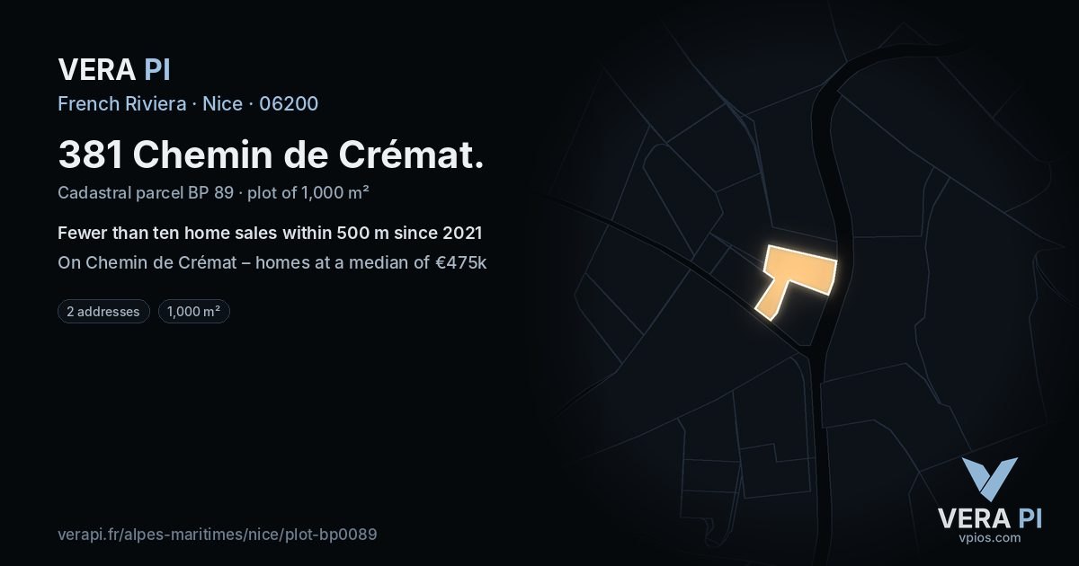 381 Chemin de Crémat, Nice at night – the plot lit, the parcels around coloured by the prices near them