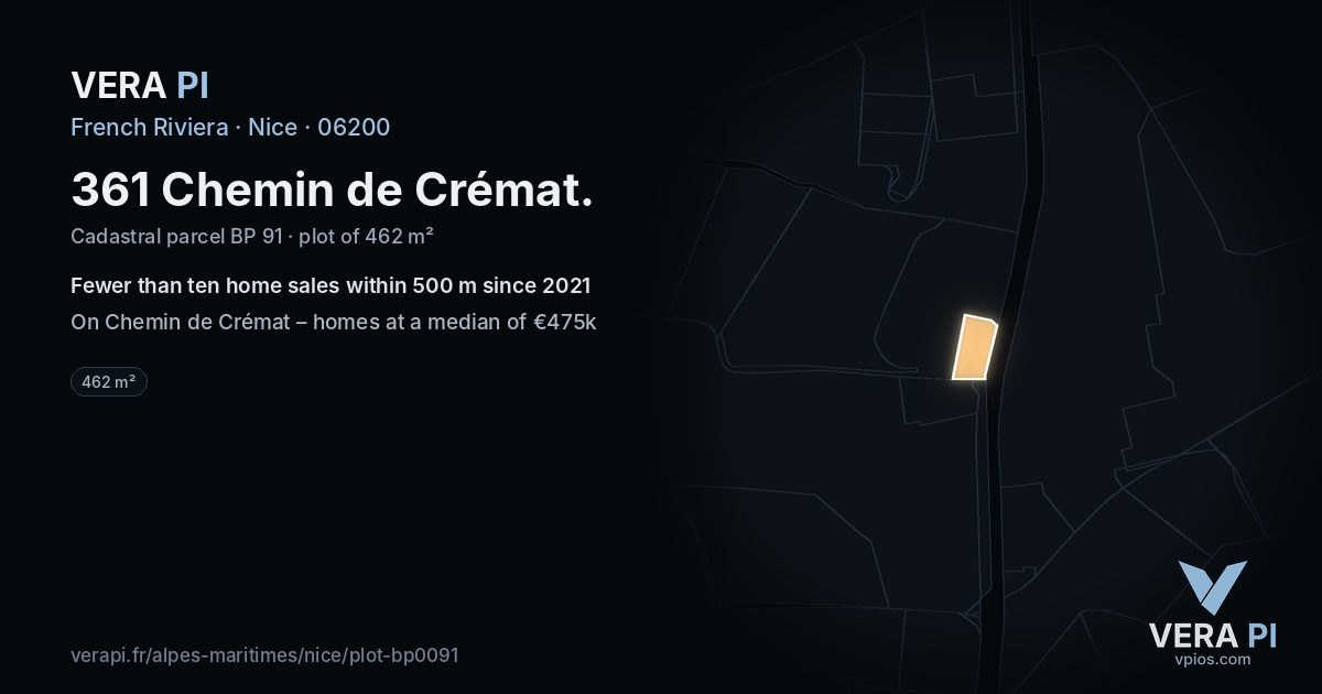 361 Chemin de Crémat, Nice at night – the plot lit, the parcels around coloured by the prices near them