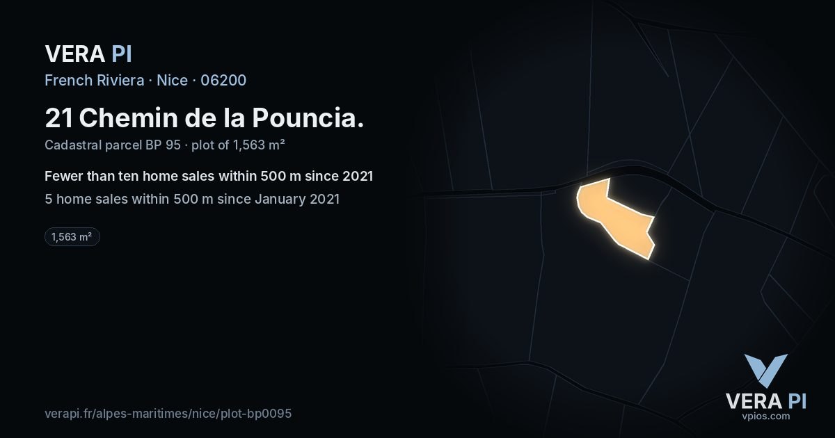 21 Chemin de la Pouncia, Nice at night – the plot lit, the parcels around coloured by the prices near them